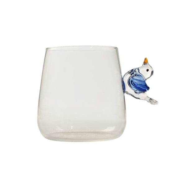 Virelaxpo Hand Blown Clear Glass Tumbler with Bird Ornament Decorative Water Cup Cocktail Glass Handmade Gift for Home Bar Dining Table Drinking Tableware Artisan Unique Kitchen
