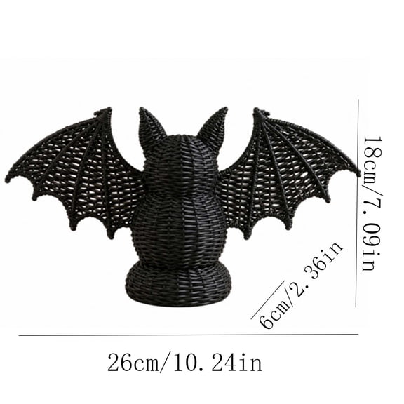 Virelaxpo Hand-Woven Bat Figurine 10.2x7.1x2.4 Inch Rattan Tabletop Ornament Detailed Wing Weaving Sturdy Base Compact for Shelf Fireplace Entryway Halloween Gothic Decor