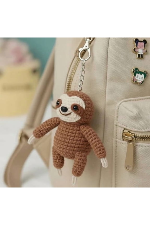 Handmade Crochet Sloth Keychain - Adorable Knitted Sloth Keyring for Everyday Use and Gifts
