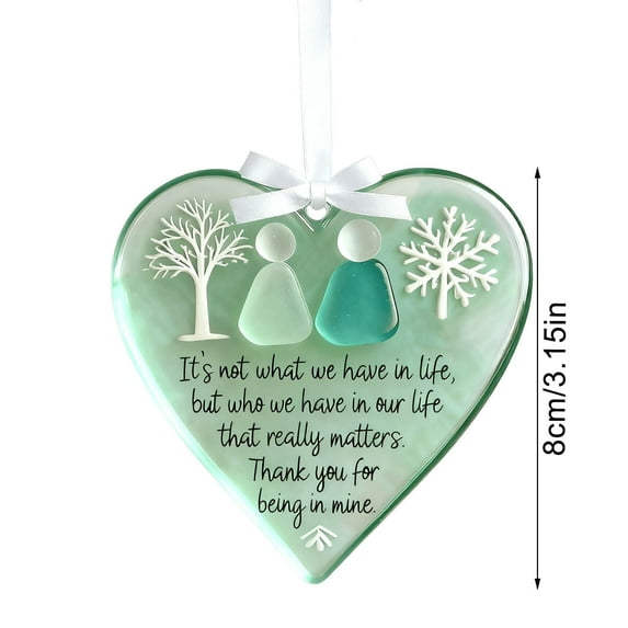 Virelaxpo Handmade Sea Glass Heart Ornament for Friendship and Christmas Decoration, 8cm Flat Acrylic Design
