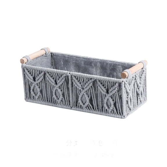 Virelaxpo Handwoven Macrame Cotton Rope Storage Basket with Wooden Handles for Shelf Organization and Bathroom Bedroom Home Decor