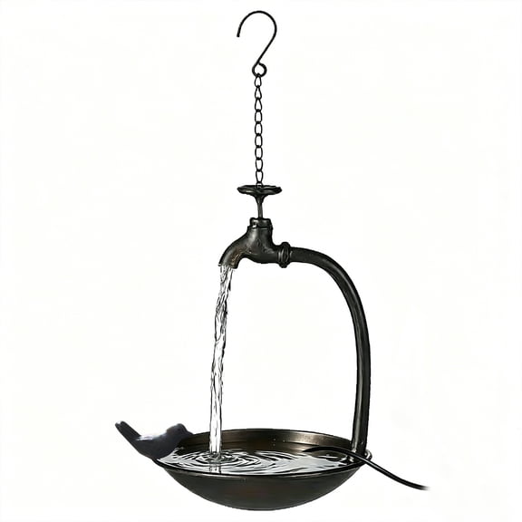 Virelaxpo Hanging Bird Bath with Simulated Faucet Design, Outdoor Metal Birdbath, Attracts Wild Birds and Hummingbirds, Wildlife Feeder for Patio, Backyard, and Farm Decoration