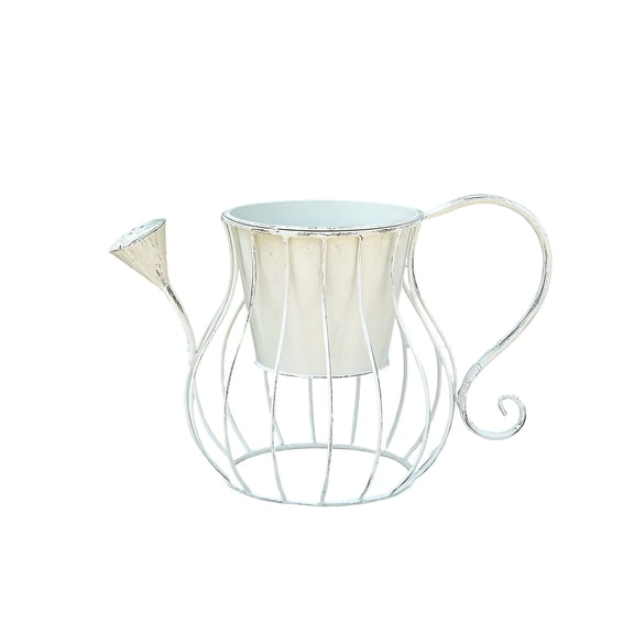 Virelaxpo Iron Bar Watering Can Flower Pot, Iron Wrought Metal Garden Planter Decorative Container for Balcony Outdoor Display