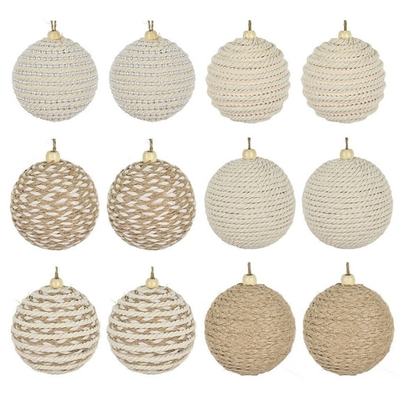 Virelaxpo Jute Twine Wrapped Christmas Ornaments Set of 12, Foam Ball Holiday Decor for Tree, Rustic Festive Decoration for Home