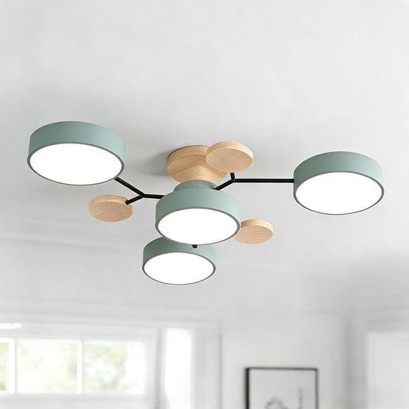 Virelaxpo LED Ceiling Light Modern Design with Dimmable Lighting for Living Room and Dining Room, Wood and Acrylic Semi-Flush Mount Fixture 35x6 Inches