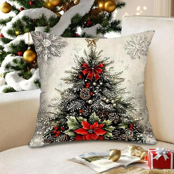 Virelaxpo Linen Christmas Pillow Cover with Santa and Reindeer Patterns, Festive Decor for Living Room and Sofa