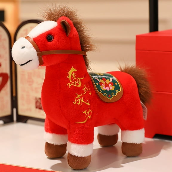 Virelaxpo Lucky Red Horse Plush Doll, Auspicious Symbol for Success and Good Fortune, Soft Stuffed Animal Toy for Home Decoration and Gift Giving