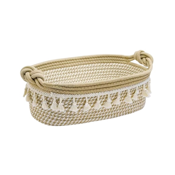 Virelaxpo Macrame Storage Basket with Fringe Handwoven Rope Basket for Cosmetics Desk Bathroom Table Boho Decor Home Organization