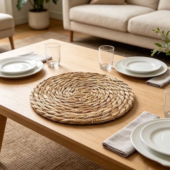 Virelaxpo Natural Willow Woven Round Placemat Heat Resistant Table Mat - Dinner Plate Coaster for Dining Table Home Kitchen Meal Setting