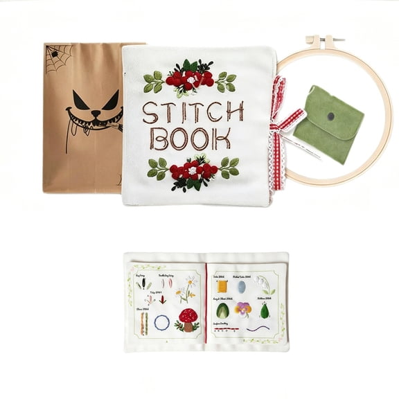 Virelaxpo Needle Thread Loose Leaf Embroidery Book - Sewing Stitch Guide Fabric Craft Kit for Beginner Handmade Project Starter