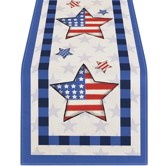 Virelaxpo New Independence Day Table Flag Strip Scarf Patriotic Dwarf Truck Pattern Table Cloth Table Decoration