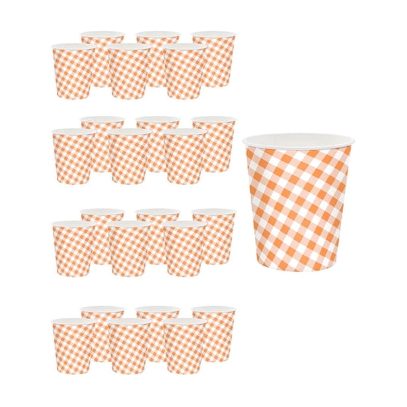 Virelaxpo Orange Check Disposable Paper Cups and Plates 50 Count for Thanksgiving Birthday Party Supplies 9 Inch Plates