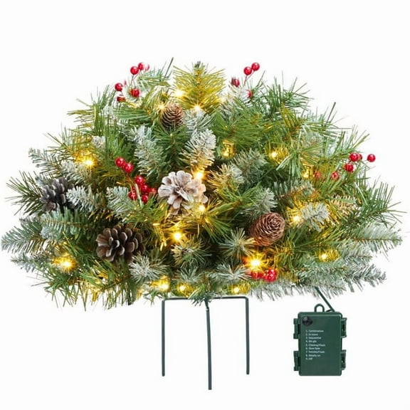 Virelaxpo Outdoor LED Glowing Christmas Tree Decoration with Half Stake, Courtyard Planter for Holiday Festive Ambiance