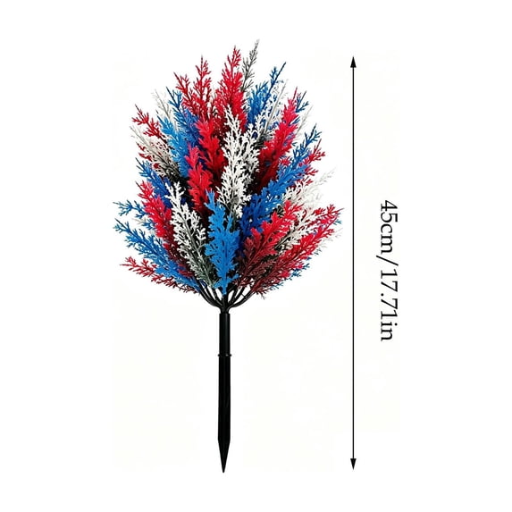Virelaxpo Patriotic Artificial Fern Ground Stake 17.7in Red White Blue Foliage Outdoor Yard Ornament for Lawn Garden Planter 4th July Veterans Day