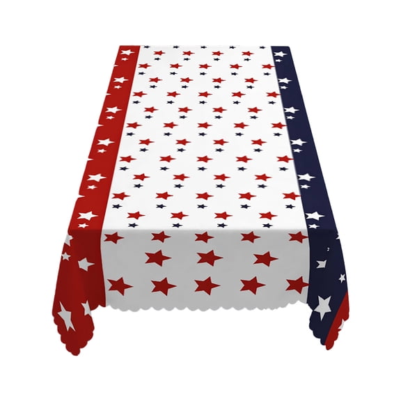 Virelaxpo Patriotic Star Print Tablecloth, Scalloped Edge Decor for Holiday Parties and Dining Table, Polyester Fabric