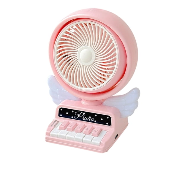 Virelaxpo Piano Key Design USB Rechargeable Desktop Fan, 3 Speed Settings with Built-in LED Night Light, Portable Fan for Office Desk and Bedside