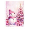 thumbnail image 1 of Virelaxpo Pink Christmas Garden Flag with Snowman and Reindeer Print,Double-Sided for Outdoor Holiday Decor,Festive Addition to Garden or Patio, 1 of 6