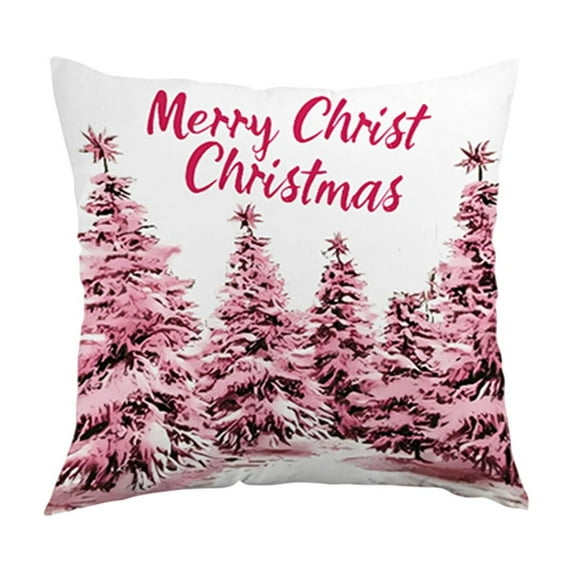 Virelaxpo Pink Christmas Pillow Cover with Festive Santa Snowman Tree Designs,Soft Plush Decorative Throw Pillowcase for Living Room Bedroom Holiday Styling