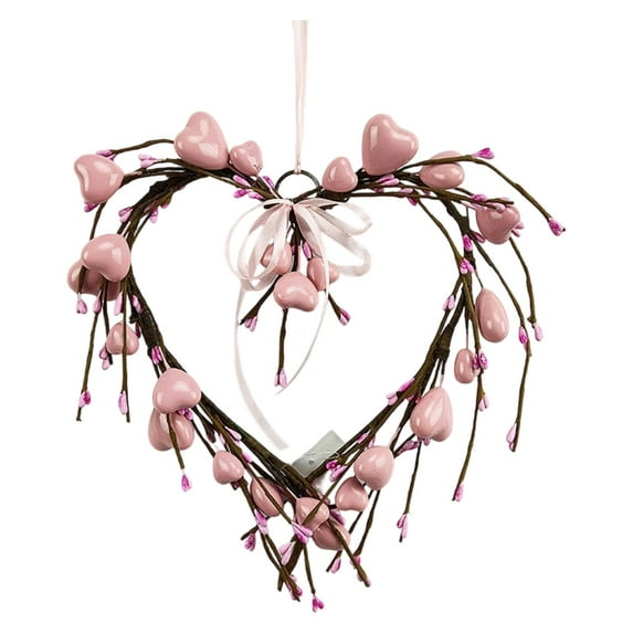 Virelaxpo Pink Heart Shaped Wreath, Valentines Day Door Wall Garland, Floral Decoration for Home and Party, 30cm Diameter Romantic Accent