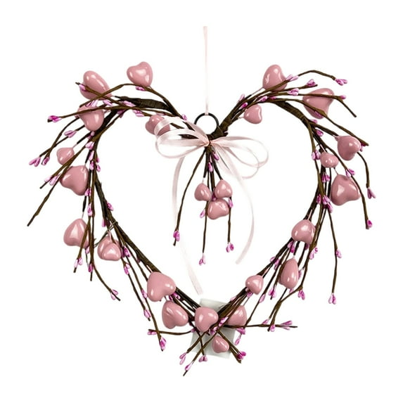 Virelaxpo Pink Heart Shaped Wreath, Valentines Day Door Wall Garland, Floral Decoration for Home and Party, 30cm Diameter Romantic Accent