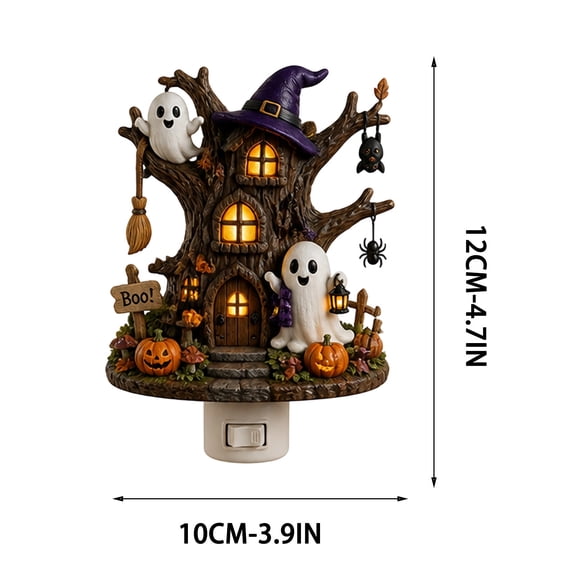 Virelaxpo Plug-In Ghost Pumpkin Night Light, Acrylic Tree House Decorative Wall Nightlight for Bedroom Hallway Halloween Decor, 4.7 Inch