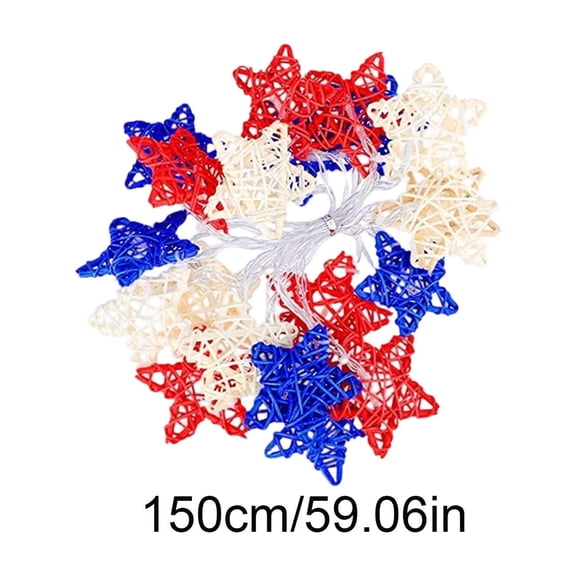 Virelaxpo Red White Blue Star Rattan String Lights USB Powered Soft Glow Flexible Length Multi-use for Indoor Outdoor Patriotic Holiday Decor For Easter Gatherings Home Party Displays 4th of July