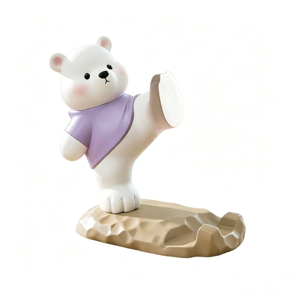 Virelaxpo Resin Phone Stand with Bear for Desk Home Office Video Calls and Entertainment Hands-Free Holder Decorative Ornament