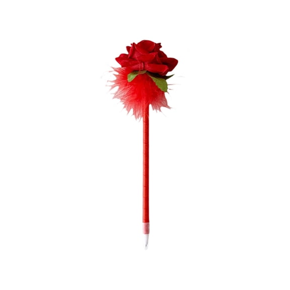 Virelaxpo Rose Flower Decorative Ballpoint Pen with Feather Accent, Writing Pen Gift for Holiday Desk Display and Bouquet Decoration