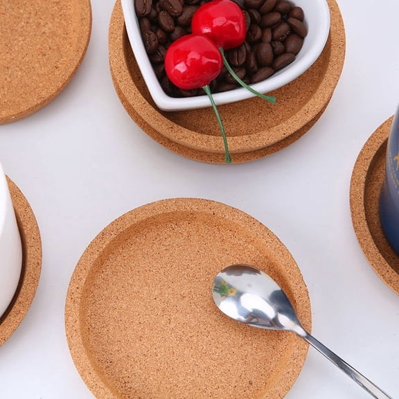 Virelaxpo Round Cork Coaster 4.06 Inches with Raised Rim, Absorbent and Heat Insulating for Cups and Glasses, Table Surface Protector for Kitchen, Dining Room, and Office Use