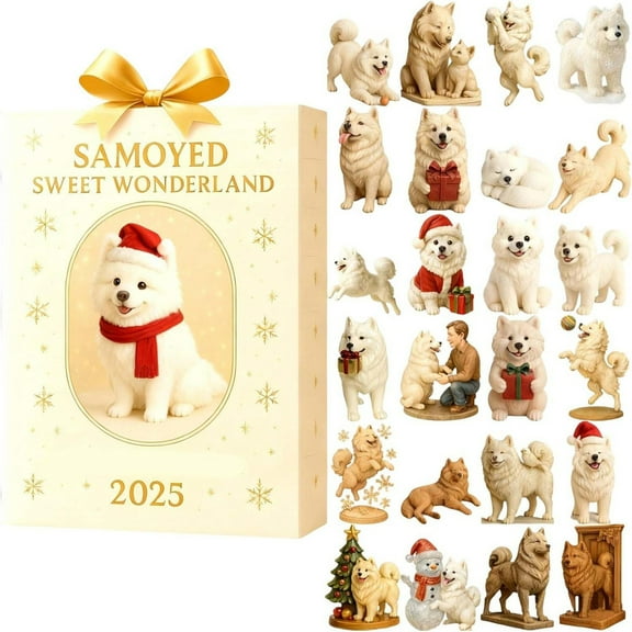 Virelaxpo Samoyed Dog Advent Calendar 2025 with 24 Day Holiday Countdown - Acrylic Figures for Pet Lovers and Festive Home Decor