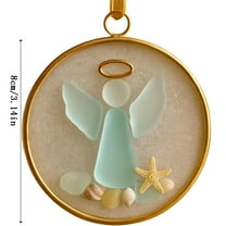 Virelaxpo Sea Glass Angel Ornament for Christmas and Memorial Decor, 8cm Handcrafted Hanging Piece