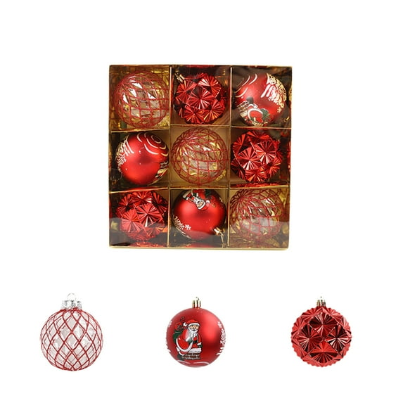 Virelaxpo Set of 9 Christmas Ornament Balls - 8cm Colorful Plastic Decorative Spheres for Tree Decor, Wreath, and Holiday Gift, with Pre-attached Loops