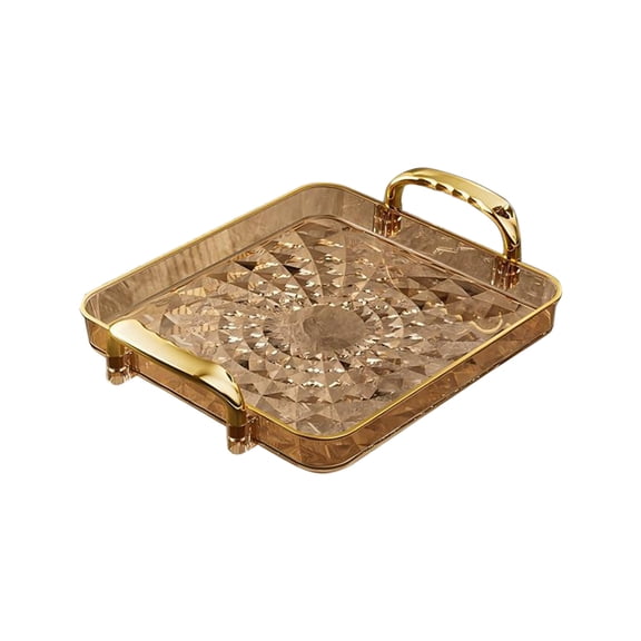 Virelaxpo Snack Tray with Handles - Food Safe Serving Tray for Tea, Snacks, and Fruits, Raised Edges to Prevent Spills, Clear Gold Color, Living Room Essential for Easy Carrying
