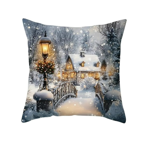 Virelaxpo Snow Scene Christmas Pillow Cover - Linen Decorative Cushion with American-Style Designs for Sofa and Living Room Festive Decor