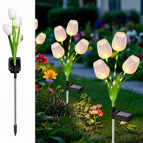 Virelaxpo Solar Powered Outdoor Garden Lights Simulated Tulip Flower Design 2 Pcs Plug in Ground Lighting for Walkway Yard Bed Landscape Decor