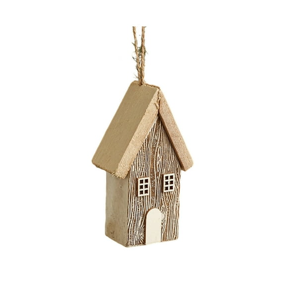 Virelaxpo Solid Wood Christmas House Tree Ornament - Miniature Wooden Cottage Decor for Holiday Decoration