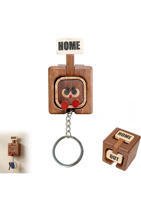 Solid Wood Magnetic Key Holder with Hooks,Functional Keychain Organizer for Wall or Door,Natural Grain Design for Home and Office Use