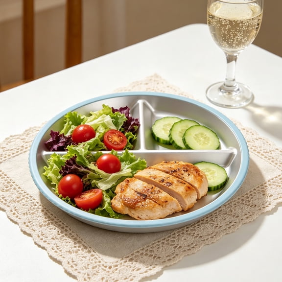 Virelaxpo Stainless Steel Divided Dinner Plate with Removable Silicone Suction Base Non-Slip for Kitchen Dining