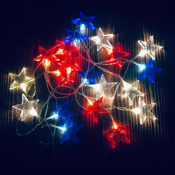 Virelaxpo Star LED String Lights USB Powered Patriotic Decoration for Garden Room Independence Day