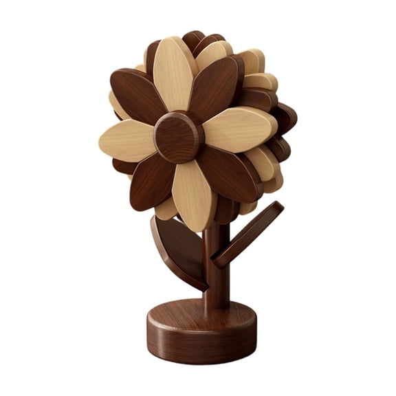 Virelaxpo Sunflower Shaped Coaster Set 4 Pcs, Wooden Heat Resistant Drink Mat for Dining Table, Kitchen, Cups, Bowls, Home Decor