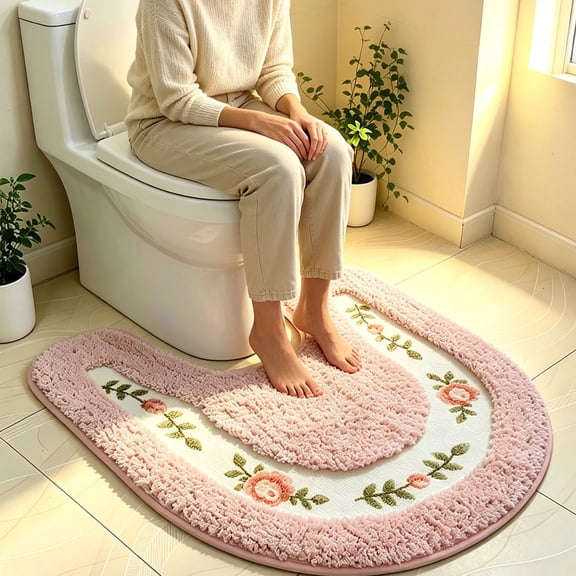 Virelaxpo U-Shaped Toilet Mat Tufted Fabric Contoured Base Rug for Bathroom Floor Toilet Area Splash Catch