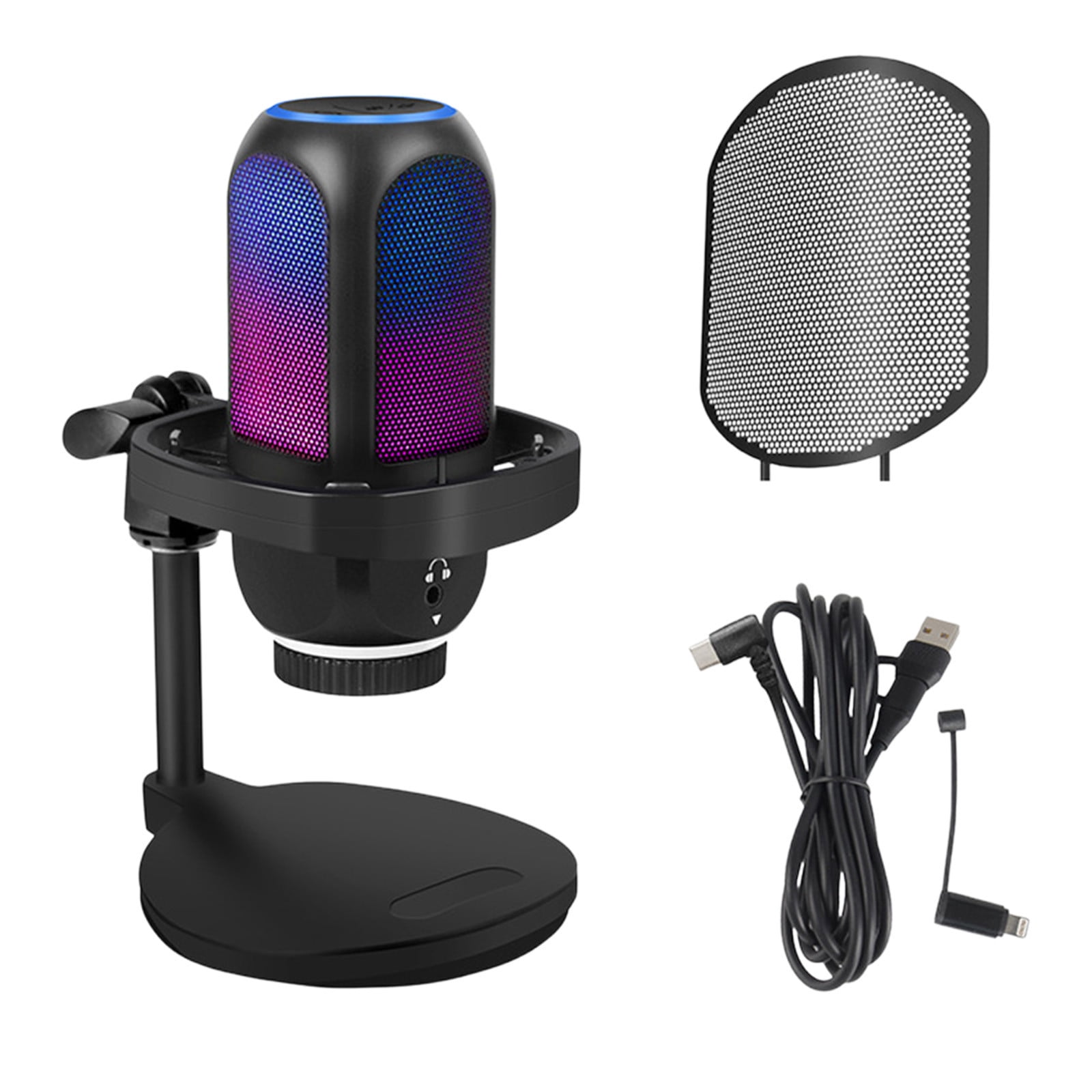 Virelaxpo USB Desktop Condenser Microphone with Noise Cancellation and RGB Lighting for PC Gaming, Recording, and Streaming, Plug and Play