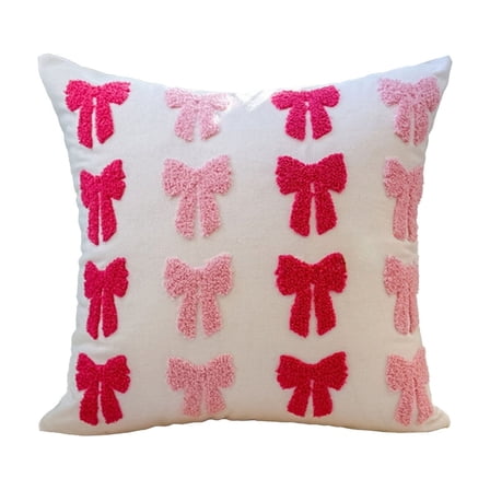 Virelaxpo Valentine's Day Bow Throw Pillow 17 Inch - Pink Sofa Cushion with Bow Design for Living Room Decor