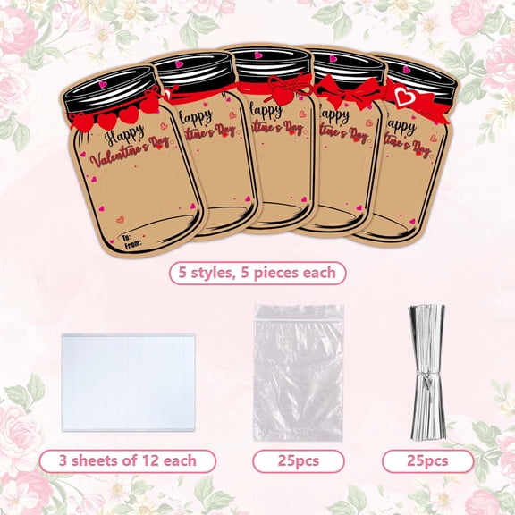 Virelaxpo Valentine's Day Card Exchange Set with 30 Cards 10 Styles and 40 Transparent Bags Including Stickers for Classroom or Party Gifts