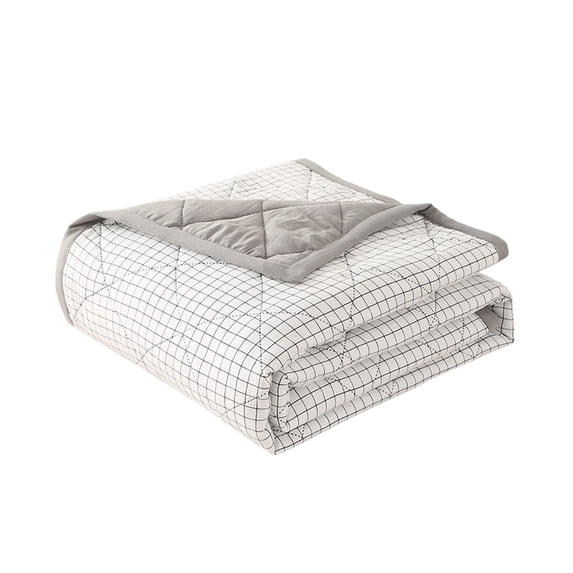 Virelaxpo White Grid Washed Cotton Summer Cooling Quilt, All-Season Breathable Comforter for Hot Sleepers, Machine Washable Cool Blanket for Bedroom 59x78.74 Inches