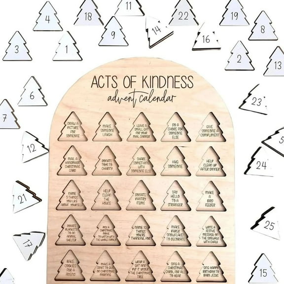Virelaxpo Wooden Acts of Kindness Advent Calendar for Christmas 2024, Desktop Decoration with Daily Good Deeds, Festive Family Gift for Holiday Season, Inspirational Holiday Decor