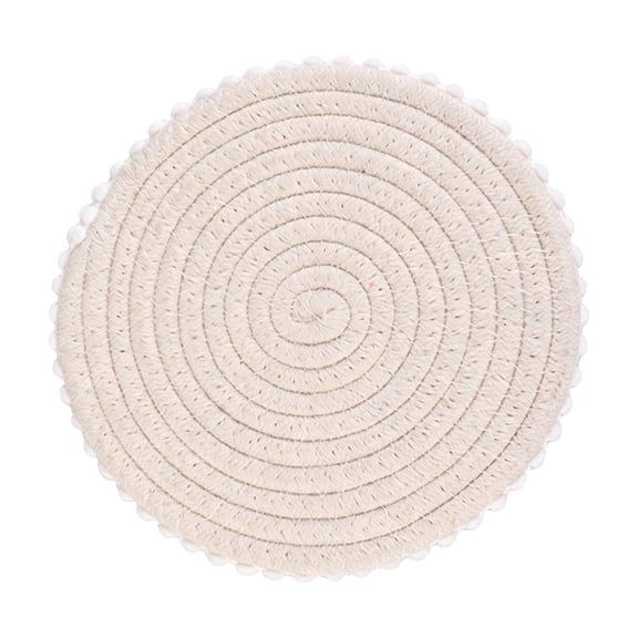 Virelaxpo Woven Rope Coaster with Ball Details Heat Protection Round Mat for Cup Glass and Dining Table, 4.72 Inches, 1 Pc