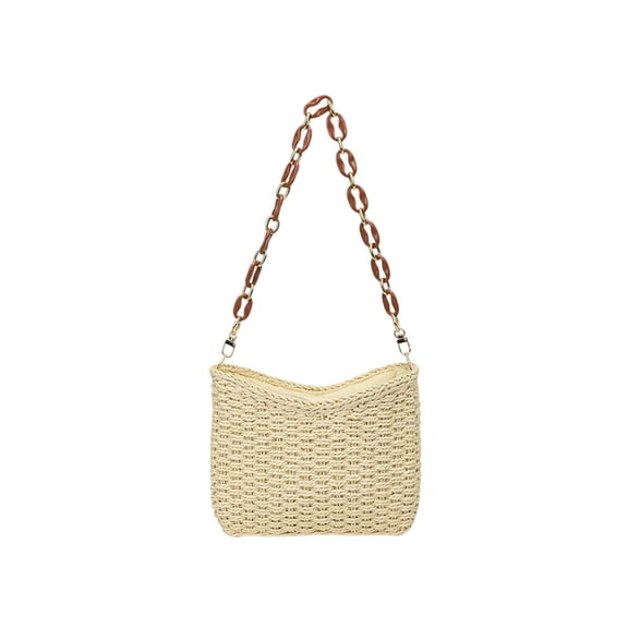 Virelaxpo Woven Shoulder Bag and Tote with Detachable Chain Strap, Medium Size Handbag for Daily Commute and Weekend Outings, Top Zipper Closure and Interior Pockets