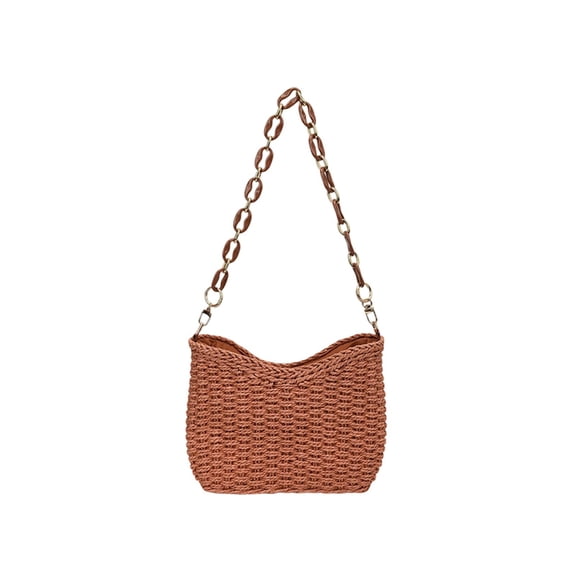 Virelaxpo Woven Shoulder Bag and Tote with Detachable Chain Strap, Medium Size Handbag for Daily Commute and Weekend Outings, Top Zipper Closure and Interior Pockets