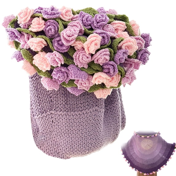 VirenLux Crochet Flower Bouquet Throw Blanket Handmade Knitted with Rose Flower Sunflower Cute Romantic Gift for Her Girlfriend Mom Mother’s Day Valentine Wedding Anniversary Birthday, 63 Inches